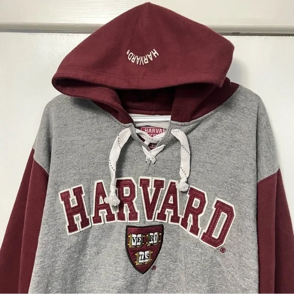 VTG HARVARD Licensed Gear Hoodie Logo College Crest Color Block Sweatshirt Uni